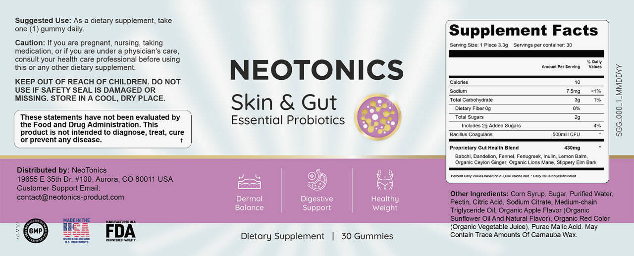 Neotonics skin & gut supplement facts
